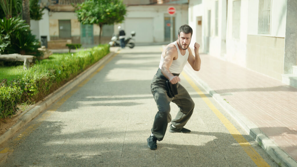 Muay Thai fighter increasing stamina with roadwork